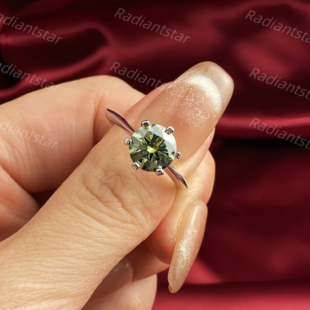 NEW Certified 2 ct. t.w. Dark Blue Green Moissanite Solitaire 6 Prong Ring